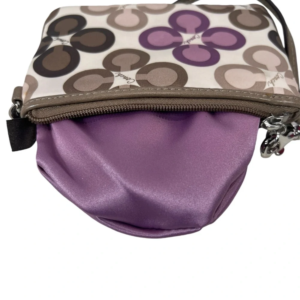 Coach Signature Circle Print Wristlet in Brown, Cream & Purple